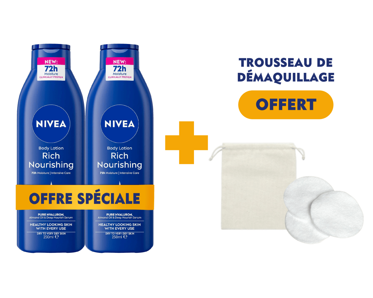 2XNIVEA Lait Corps Rich Nourrissant 250ml – Nutrition Intense & Peau Douce 48h - Nivea | BeautyForYou.ma