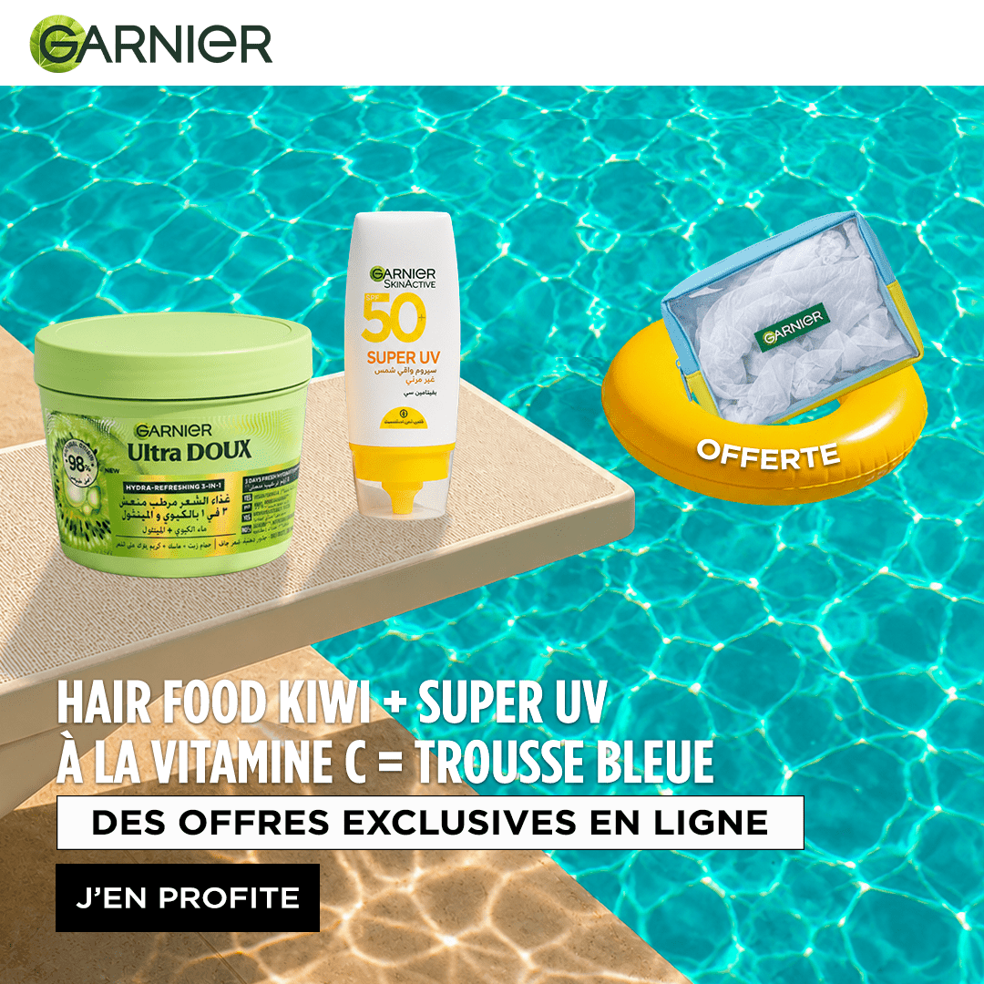 HAIR FOOD KIWI + SUPER UV A LA VITAMINE C = TROUSSE BLEUE - Garnier | BeautyForYou.ma