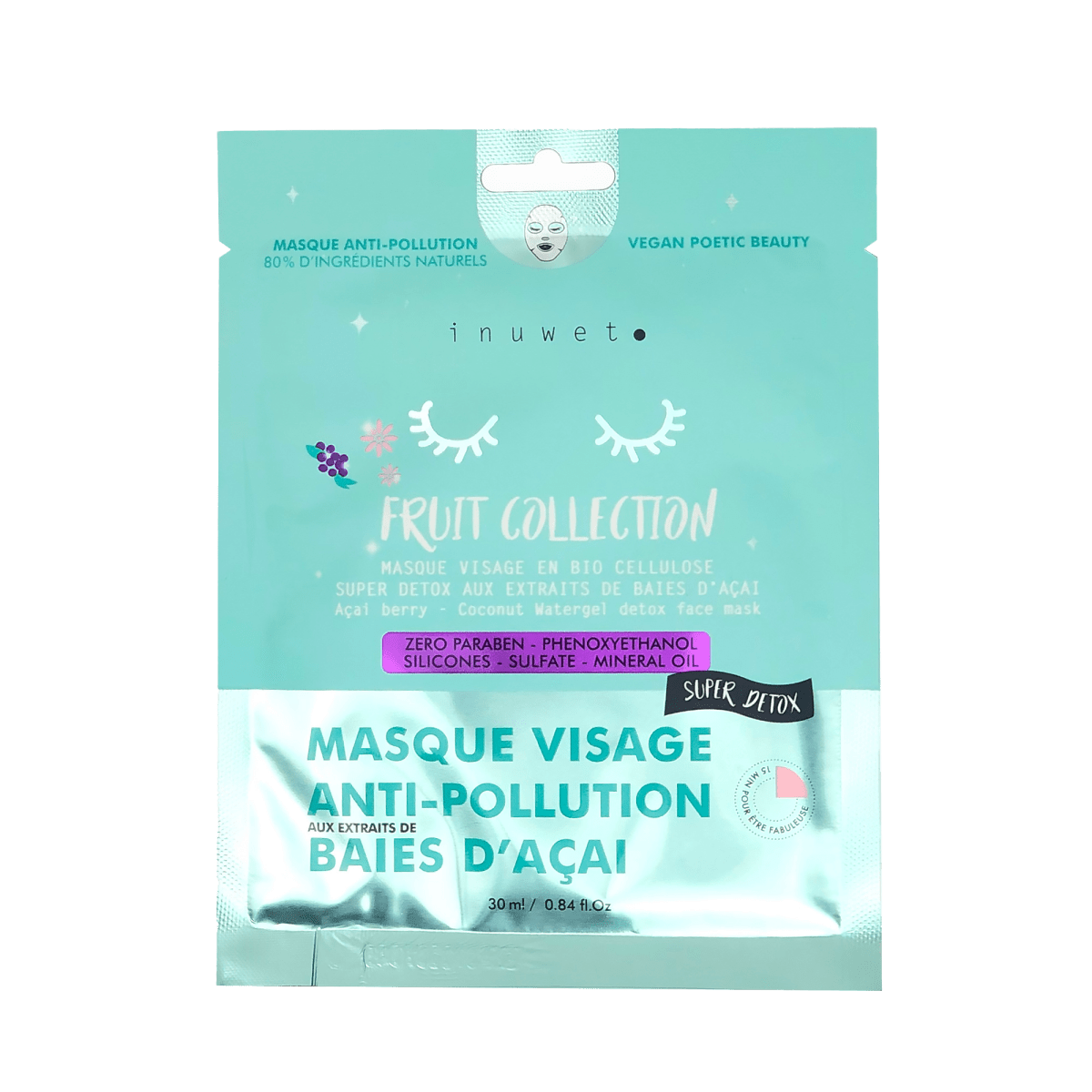 INUWET FRUIT COLLECTION - MASQUE VISAGE DETOX - BAIES D'ACAI - Inuwet | BeautyForYou.ma