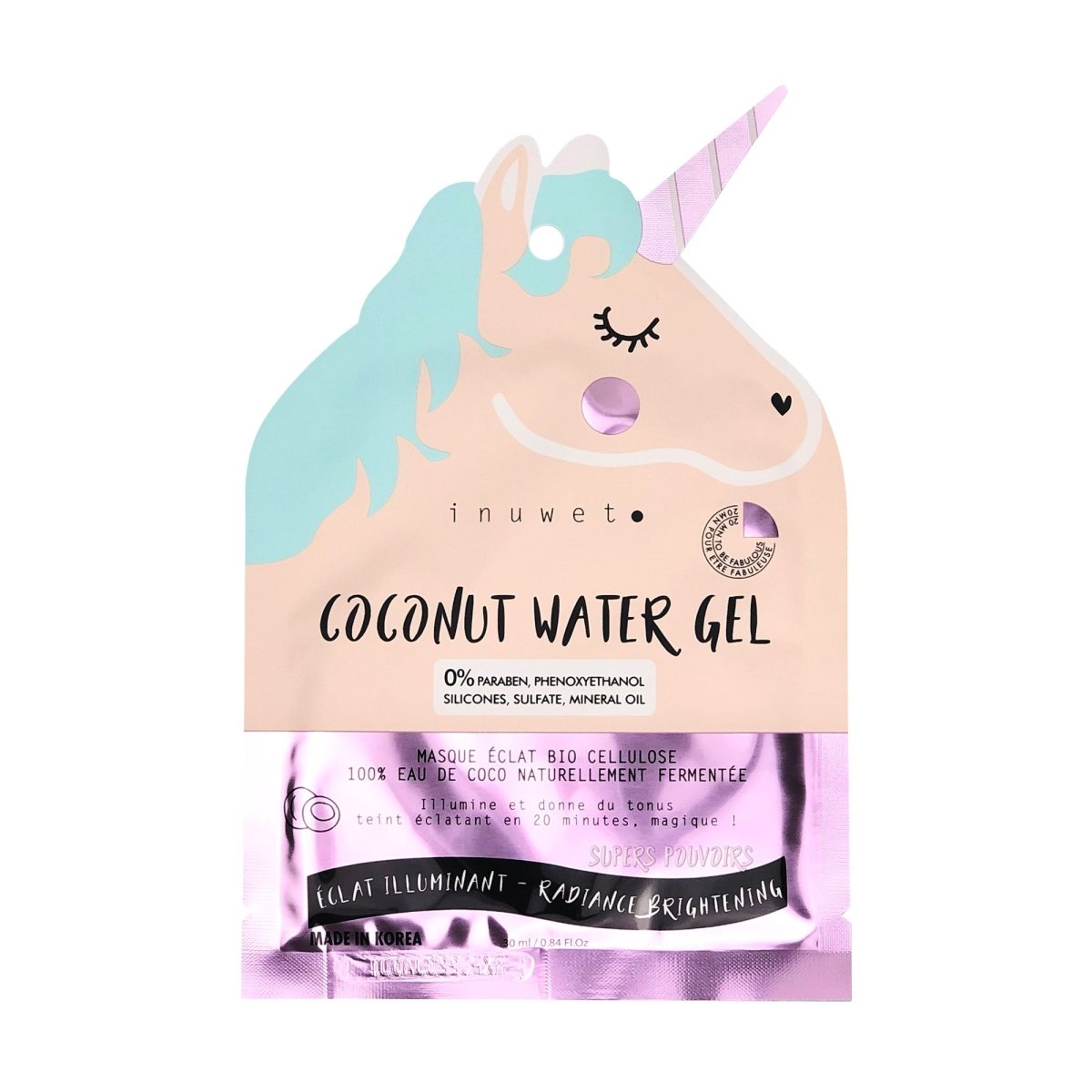 INUWET MASQUE LICORNE VISAGE ECLAT EN BIO CELLULOSE - Inuwet | BeautyForYou.ma