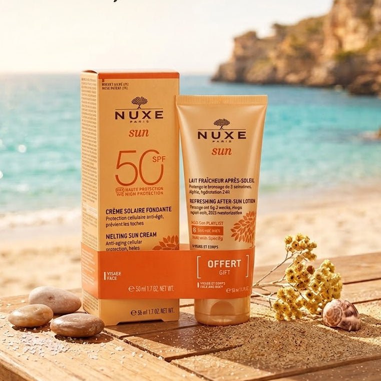 NUXE Sun Crème fondante SPF50 50ml + Lait fraîcheur après-soleil 50ml Offert - Nuxe | BeautyForYou.ma