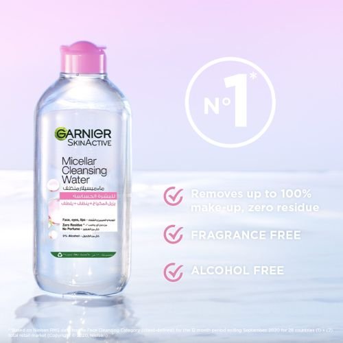 GARNIER Skin Active - Solution Micellaire Tout - En - 1 - Nettoie, Démaquille & Hydrate - Micelles & Glycérine Hydrantante - Sans Parfum - Visage, Yeux, Lèvres - Peaux Sèches & Sensibles - 400 ml - 3600541729711