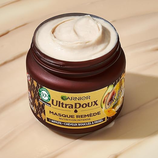 Garnier Ultra Doux - Masque pour Cheveux Secs, Ondulés, Bouclés ou Crépus - À l'Huile d'Avocat et Beurre de Karité - Texture Riche et Onctueuse - 340 ml - 3600542510080