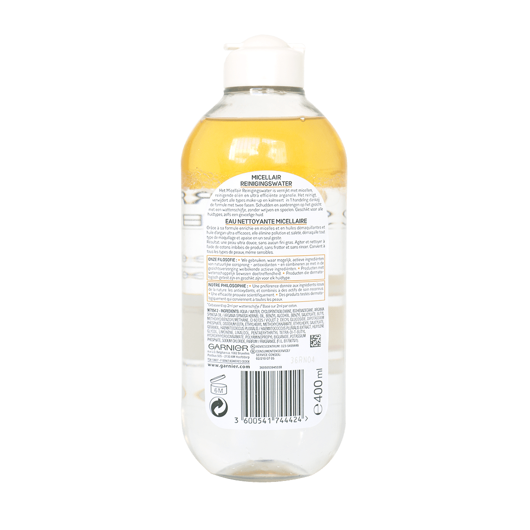 GARNIER Skin Active - Biphase Micellaire - Tout - en - 1 - Nettoie, Démaquille & Apaise - Visage, Yeux, Lèvres - Enrichie En Micelles & Huiles - Vegan & Cruelty Free - Tous Types de Peaux - 400 m - 3600541744424