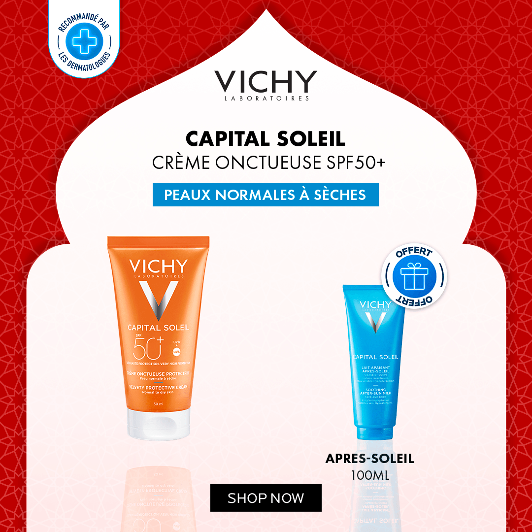 Vichy Capital Soleil Crème Onctueuse SPF50+ Peaux Normales à Sèches + Après - Soleil 100ML Offert - Vichy | BeautyForYou.ma