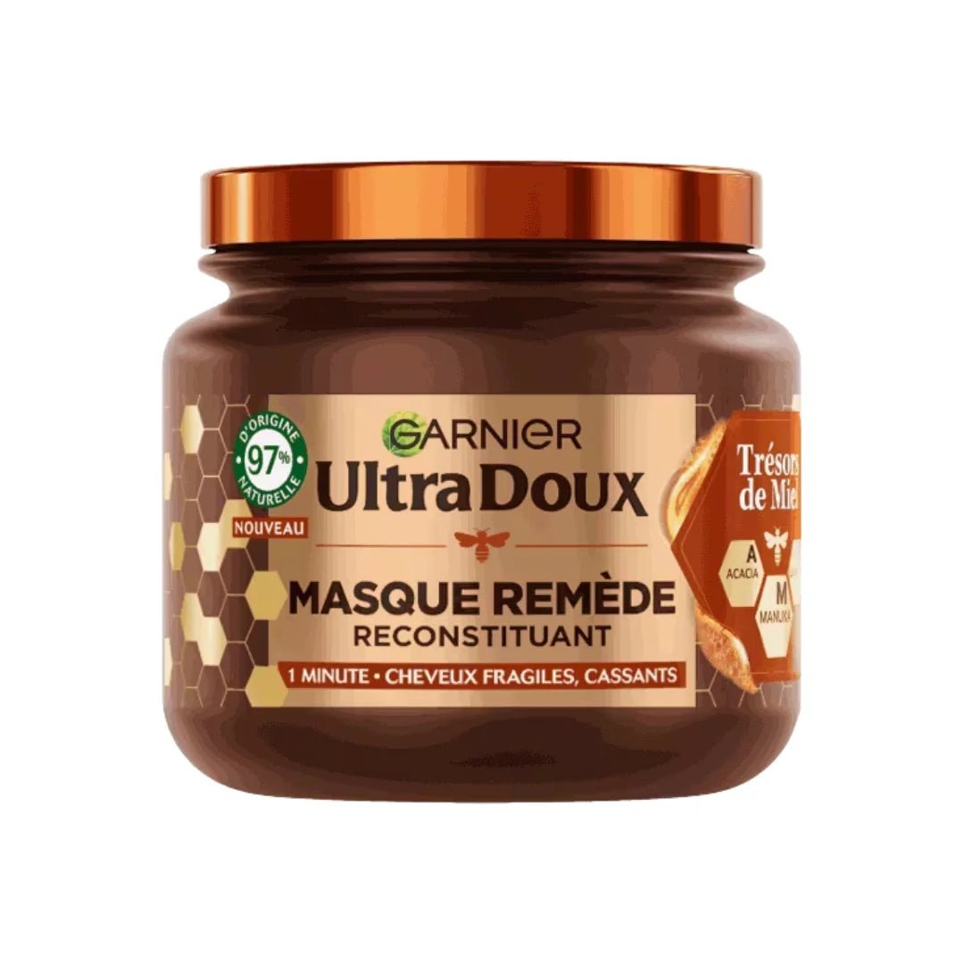 Garnier Ultra Doux - Masque Remède Reconstituant - Enrichi en Gelée Royale, Miel & Propolis - Pour Cheveux Fragiles & Cassants - Sans Parabène - Trésors de Miel - 340 ml - 3600542509367