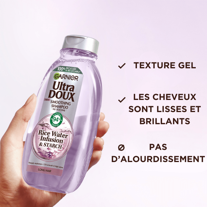 Garnier Ultra Doux - Shampooing Lissant Douceur & Brillance à l'Infusion d'Eau de Riz - Cheveux Rebelles et Indisciplinés - 200 ml - 3610340670947