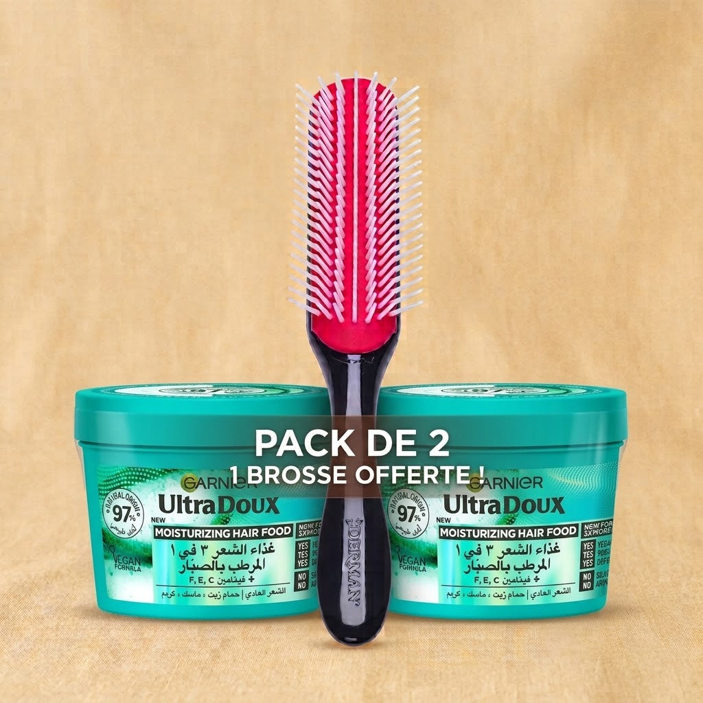 Pack garnier: 2 x Hair Food Aloe verra 390ML  = Brosse Denman