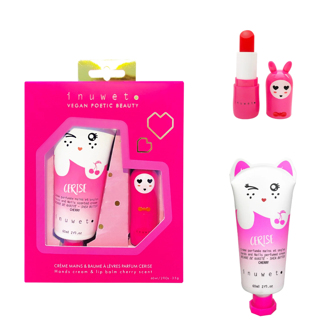 INUWET COFFRET WIZ - CREMES MAINS & BAUME LEVRES - CERISE