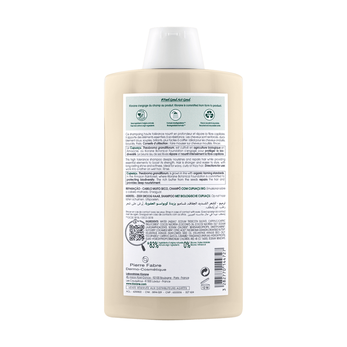 Klorane - Shampoing Réparation au Cupuaçu BIO - Cheveux très secs - 20000642