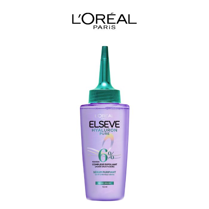 L'Oréal Paris - Sérum Purifiant Cuir Chevelu Gras - Élimine le Sébum & Purifie les Racines - Complexe Exfoliant à l'Acide Salicylique - Elseve Hyaluron Pure - 102 ml