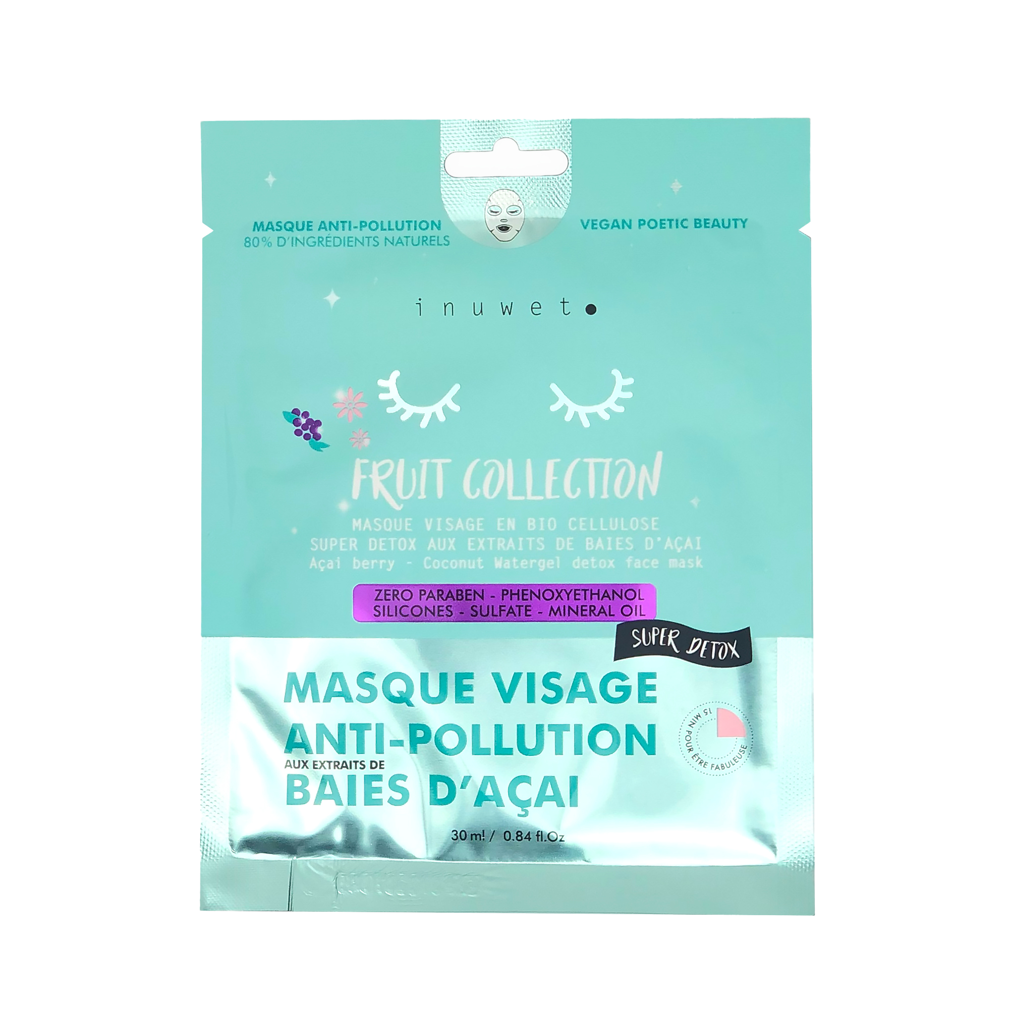 INUWET FRUIT COLLECTION - MASQUE VISAGE DETOX - BAIES D'ACAI