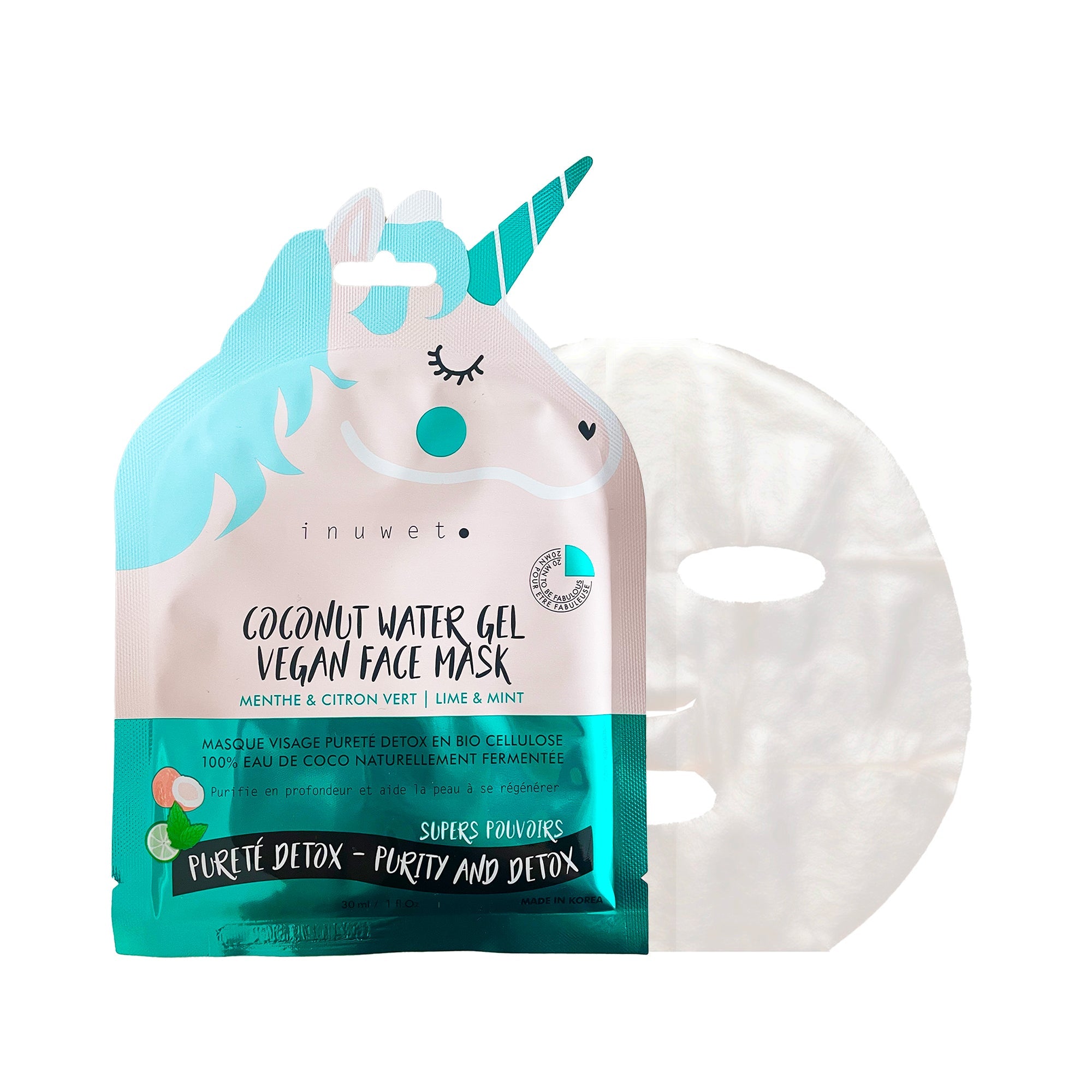 INUWET MASQUE LICORNE VISAGE PURETE DETOX EN BIO CELLULOSE