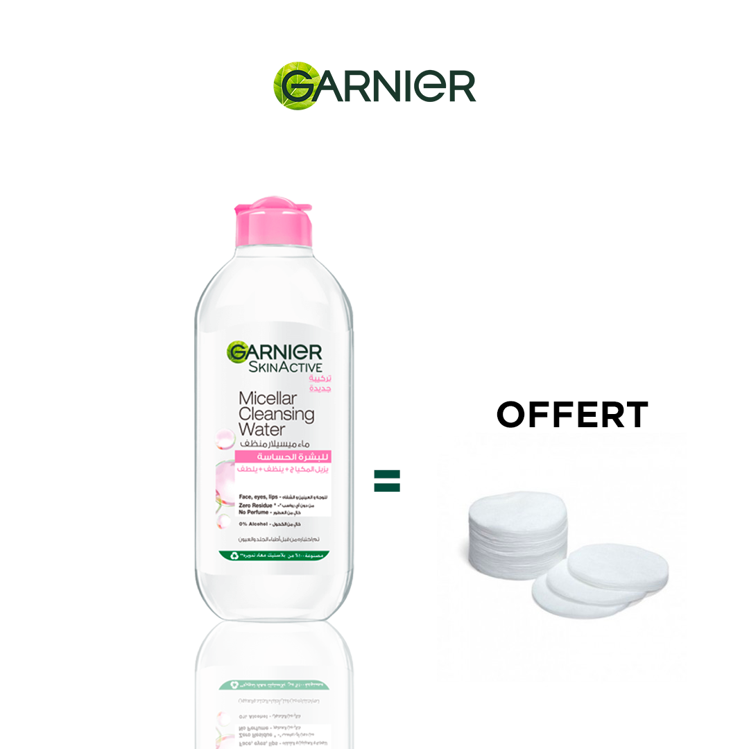 GARNIER SKIN ACTIVE EAU MICELLAIRE PEAU SENSIBLE 400ML = PADS OFFERTS