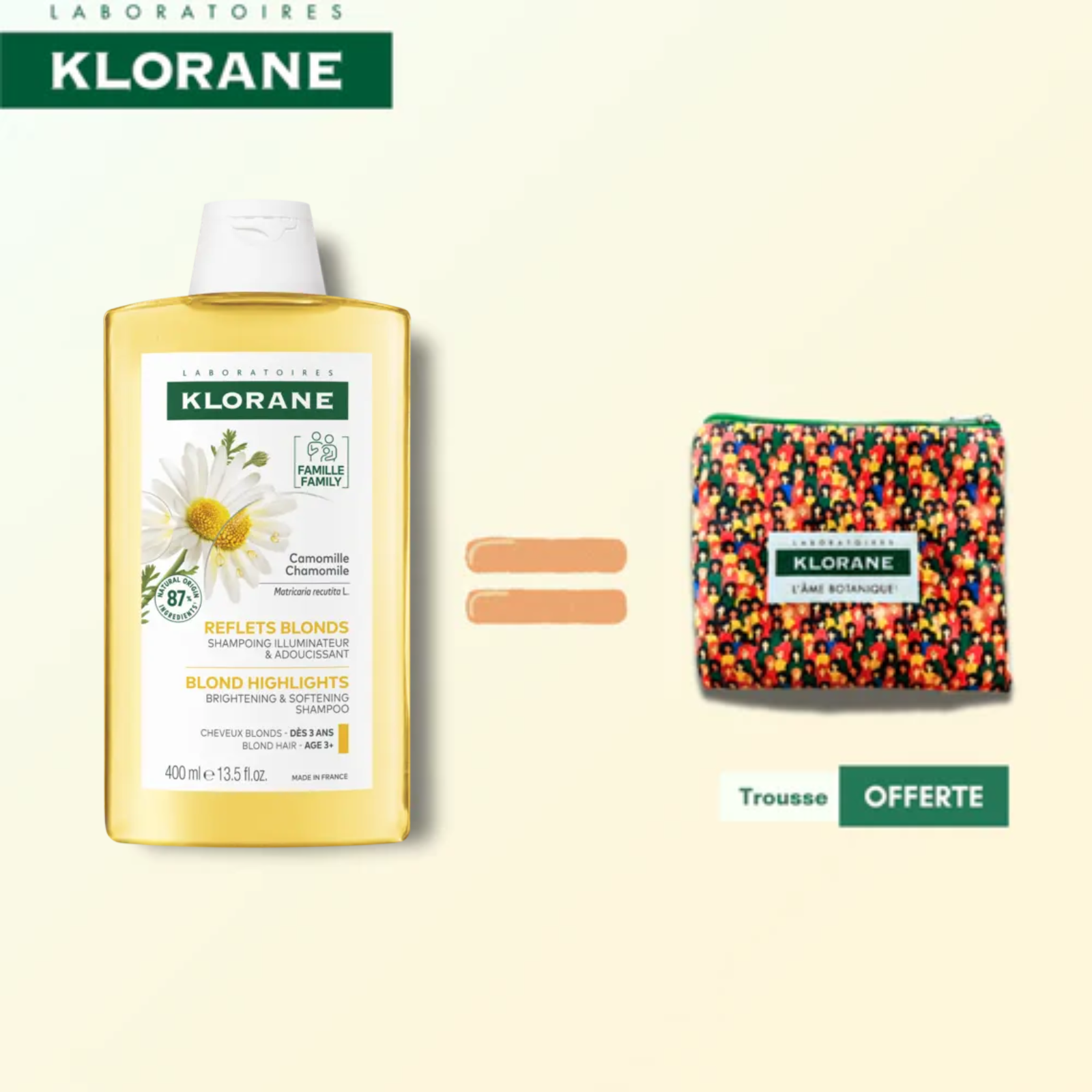 KLORANE SHAMPOING CAMOMILLE 400ML = TROUSSE OFFERTE