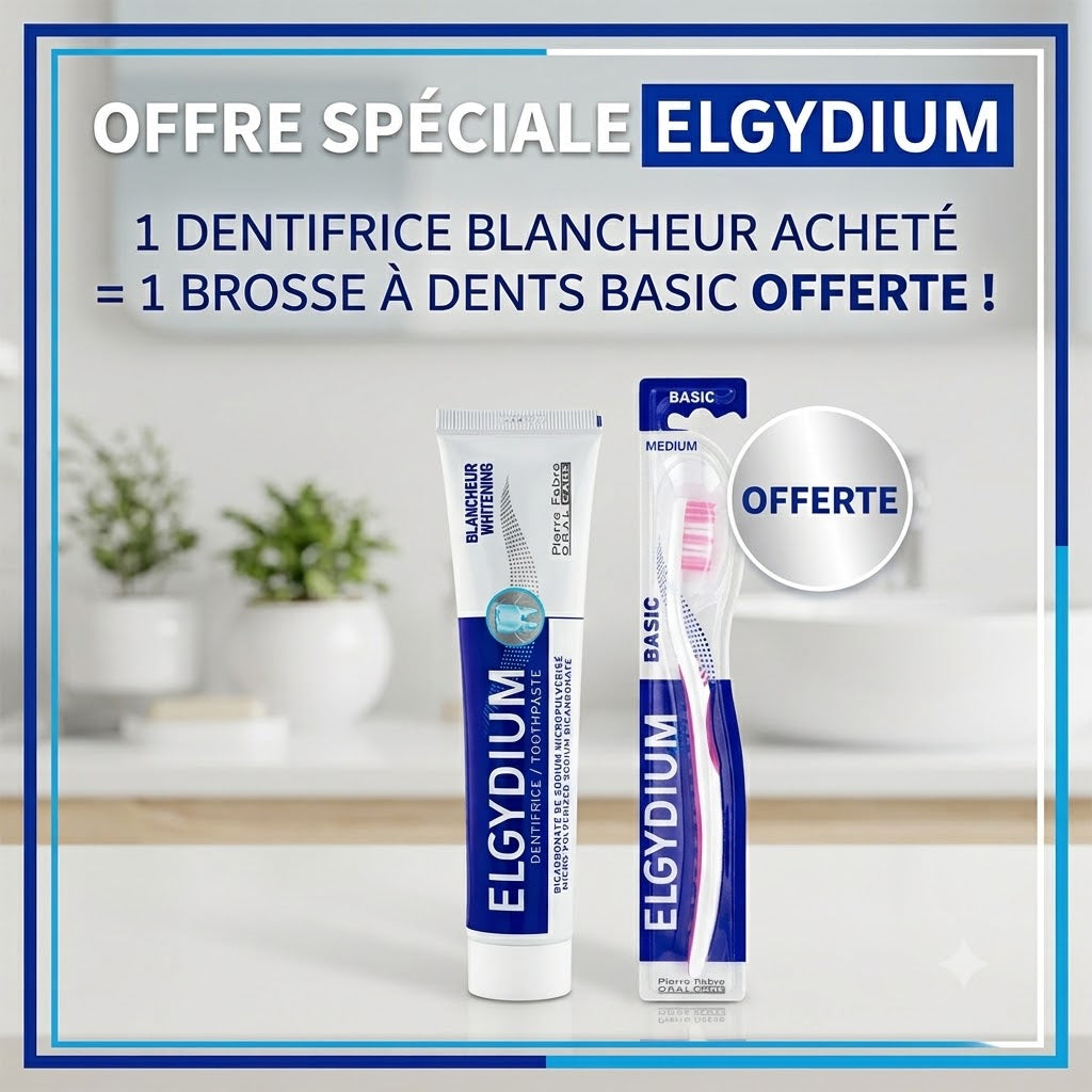 ELGYDIUM DENTIFRICE BLANCHEUR 75ML = BROSSE A DENT OFFERTE