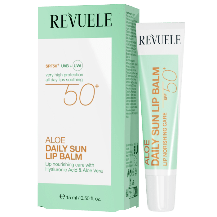 Aloe Daily Sun Lip Balm SPF50+ – Baume à Lèvres Solaire Nourrissant à l’Aloe Vera, 15 ml - Revuele | BeautyForYou.ma