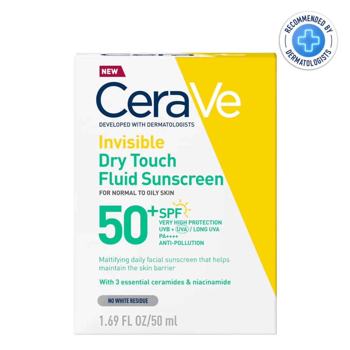 Cerave Fluide Invisible Toucher Sec SPF50+ Peau Normale à grasses Tendance acnéique 50ml - Cerave | BeautyForYou.ma