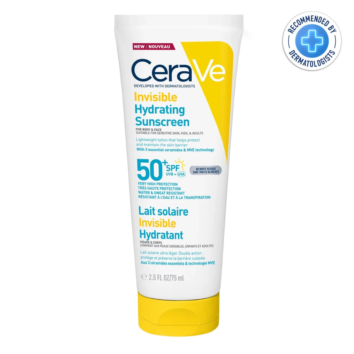 Cerave Lait Solaire Invisible Hydratant SPF50+ Peau Normale à Sèche Peau sensible 75ml - Cerave | BeautyForYou.ma