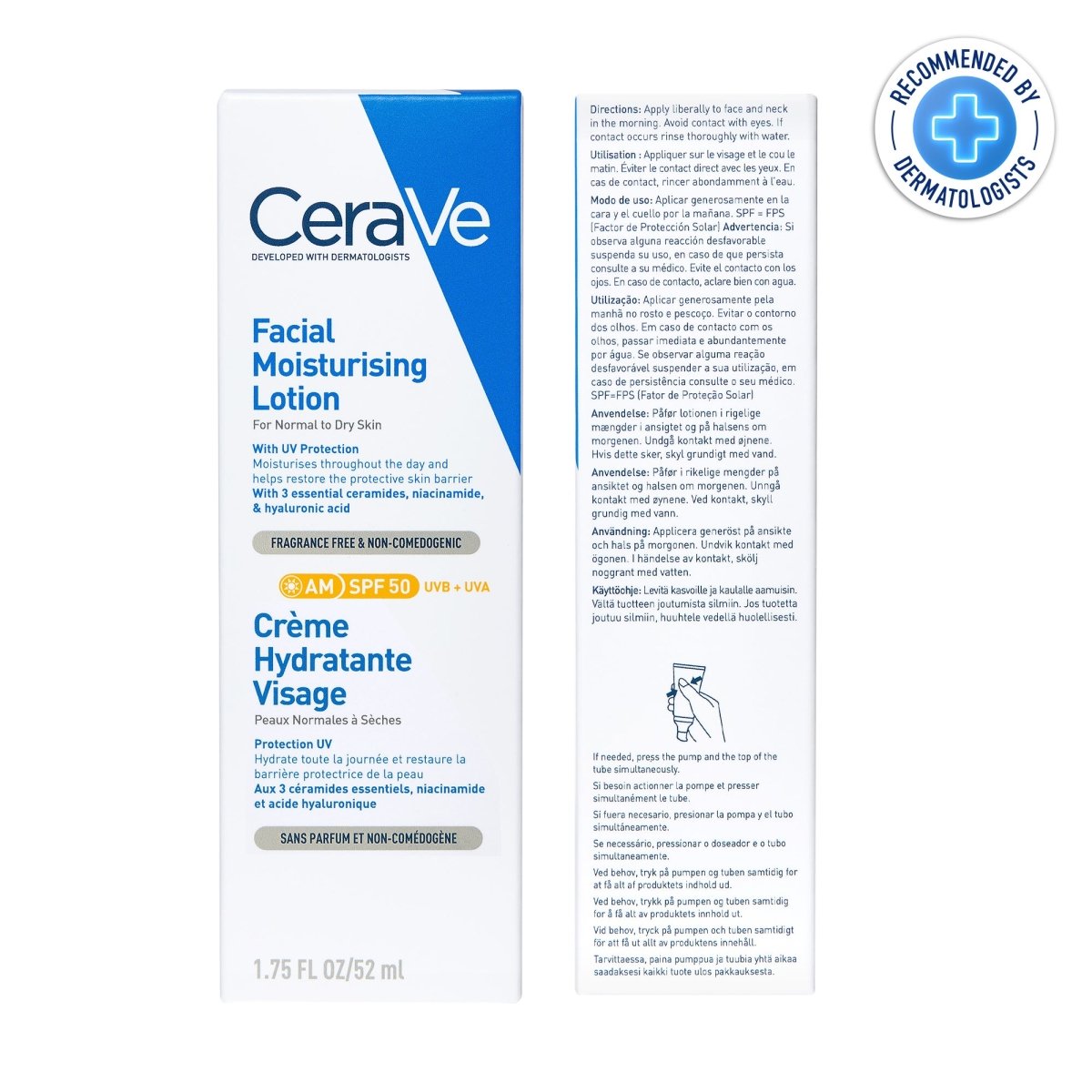 Crème hydratante SPF50 52ml - Cerave | BeautyForYou.ma