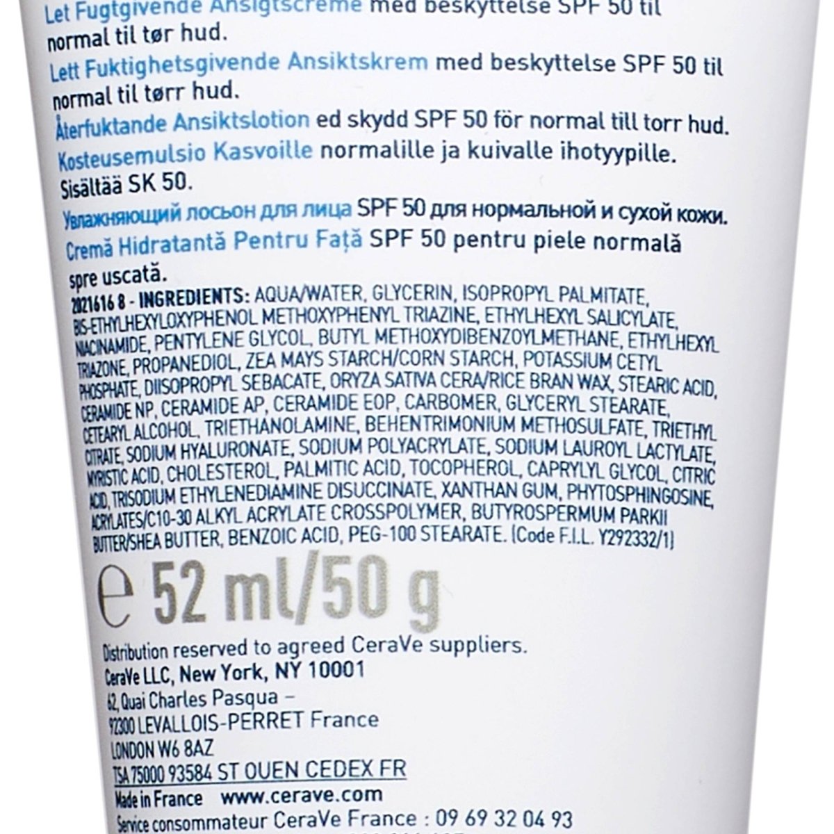 Crème hydratante SPF50 52ml - Cerave | BeautyForYou.ma