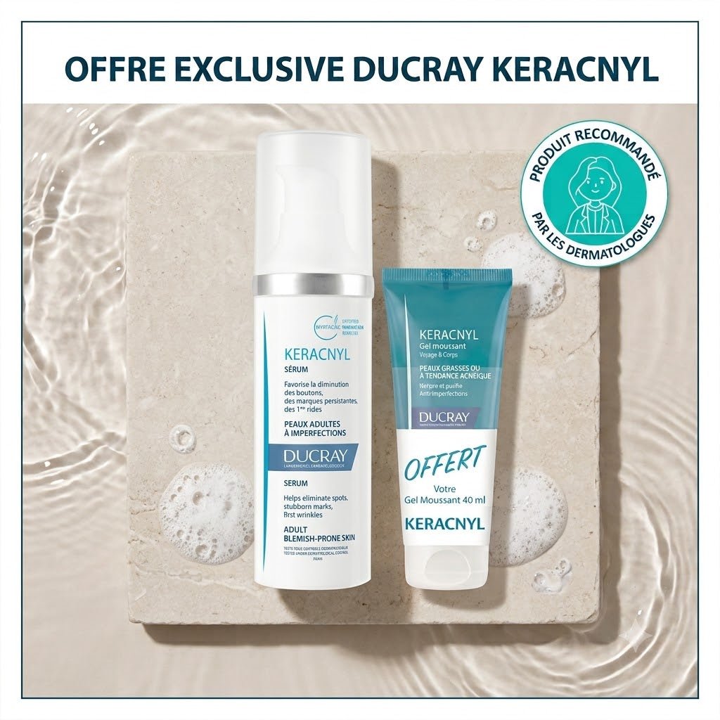 Ducray Keracnyl – Sérum Anti-Imperfections – Peaux Adultes à Tendance Acnéique – 30 ml = KERACNYL GEL 40ML OFFERT - Ducray | BeautyForYou.ma