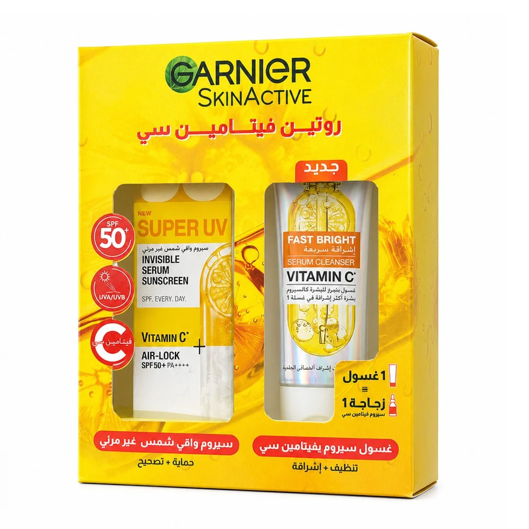 Garnier Pack Fast Bright Serum Cleanser Vitamin C 100ml + Super uv invisible sunscreen spf 50 - Garnier | BeautyForYou.ma