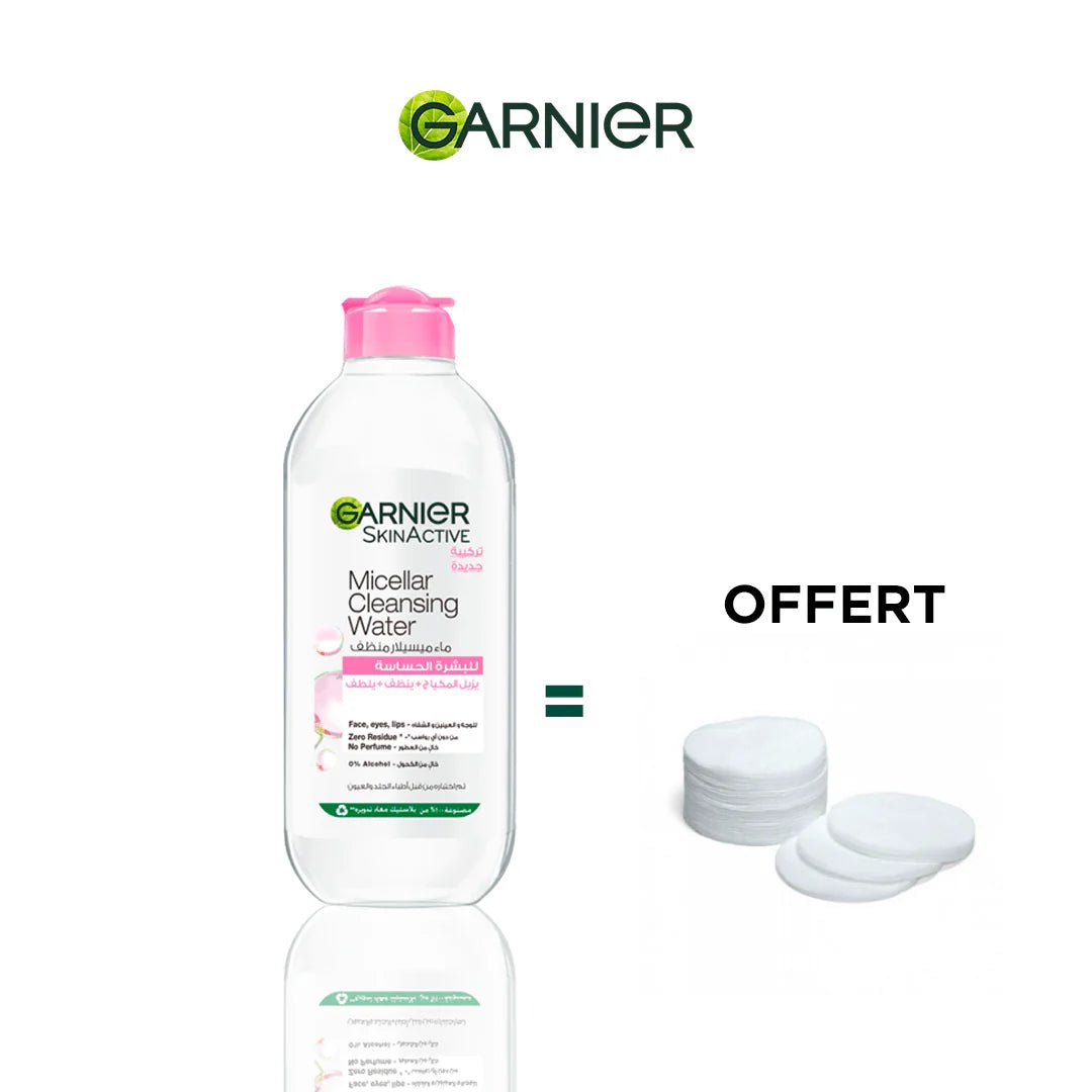 GARNIER SKIN ACTIVE EAU MICELLAIRE PEAU SENSIBLE 400ML + PADS OFFERTS - Beauty For You | BeautyForYou.ma
