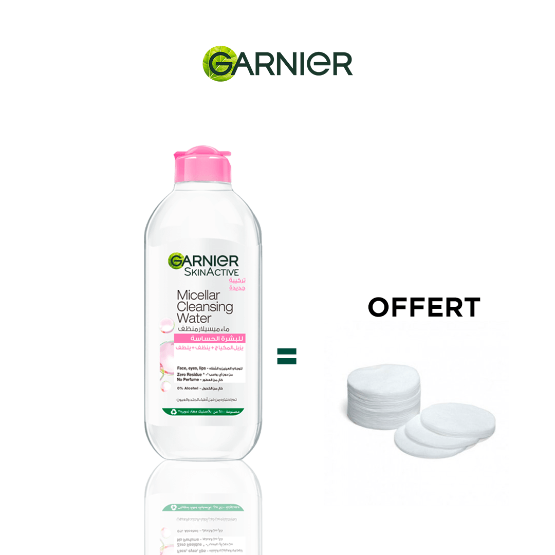 GARNIER SKIN ACTIVE EAU MICELLAIRE PEAU SENSIBLE 400ML = PADS OFFERTS - Garnier | BeautyForYou.ma