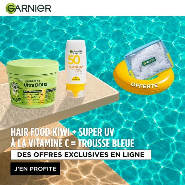 HAIR FOOD KIWI + SUPER UV A LA VITAMINE C = TROUSSE BLEUE - Garnier | BeautyForYou.ma