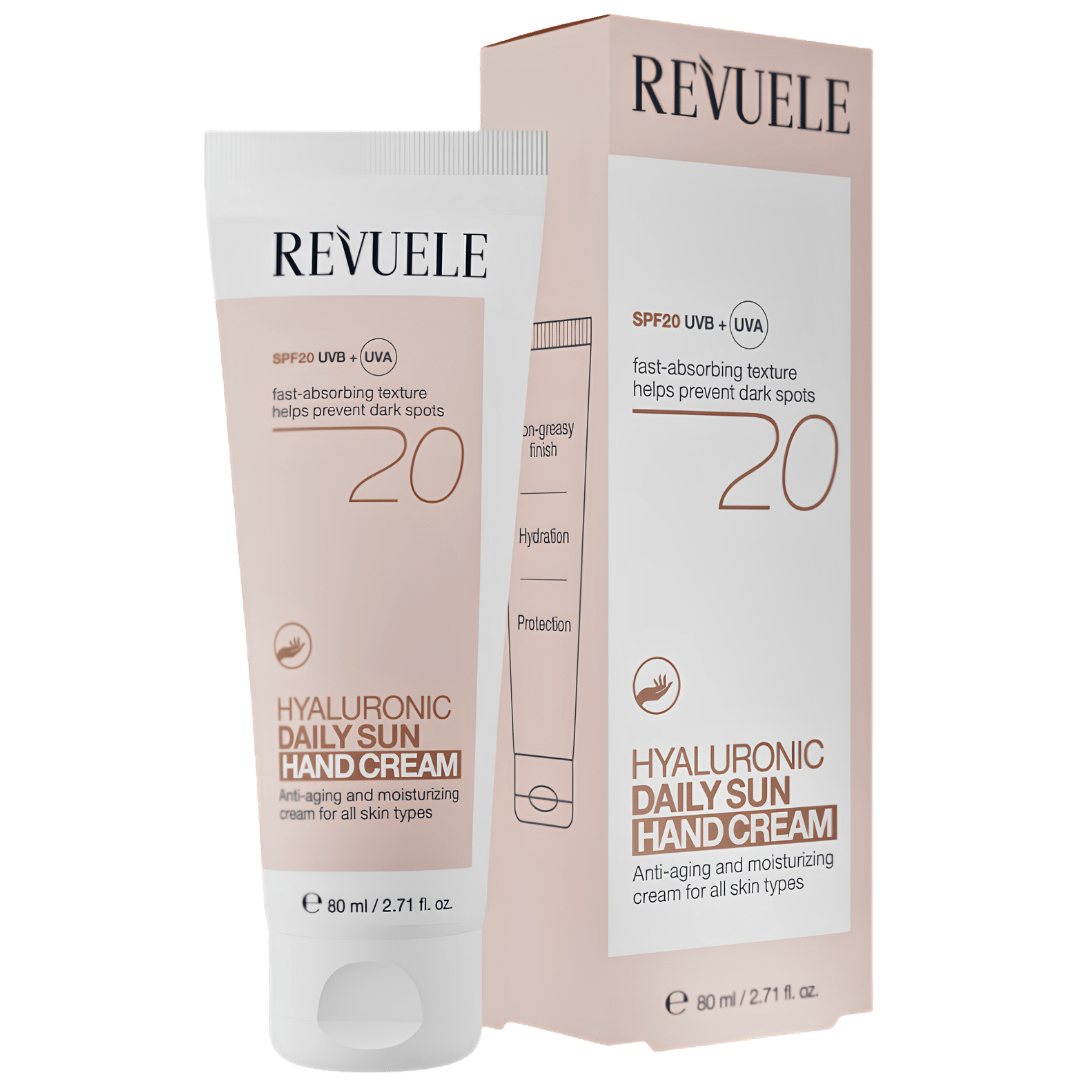 Hyaluronic Daily Sun Hand Cream SPF20- Crème Mains Hydratante SPF20 à l’Acide Hyaluronique, 80 ml - Revuele | BeautyForYou.ma