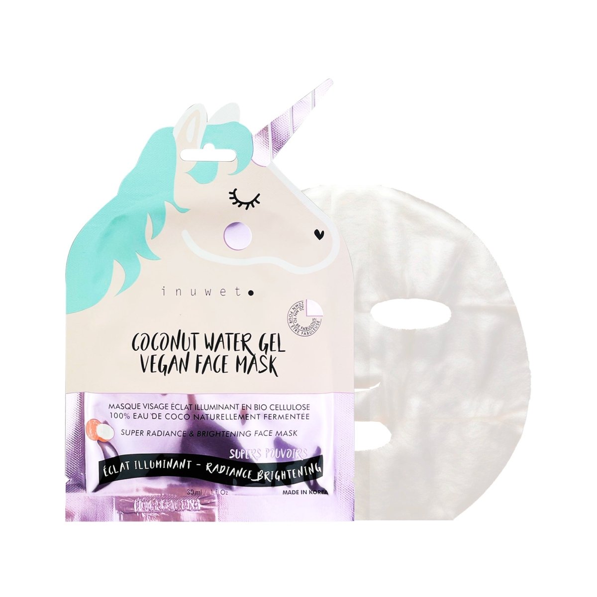 INUWET MASQUE LICORNE VISAGE ECLAT EN BIO CELLULOSE - Inuwet | BeautyForYou.ma