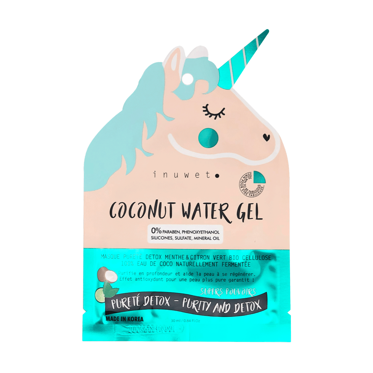 INUWET MASQUE LICORNE VISAGE PURETE DETOX EN BIO CELLULOSE - Inuwet | BeautyForYou.ma