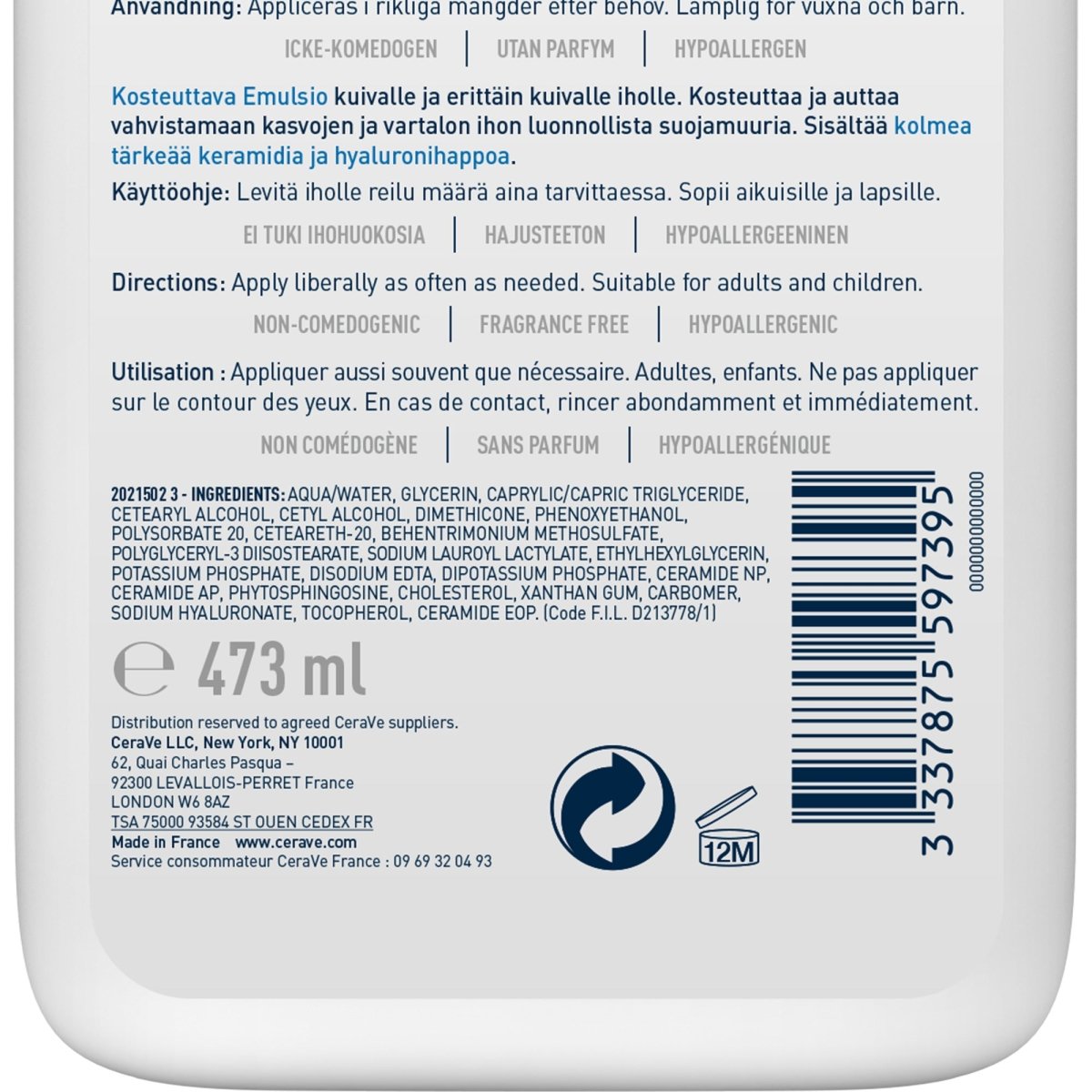 Lait hydratant 473 ml - Cerave | BeautyForYou.ma