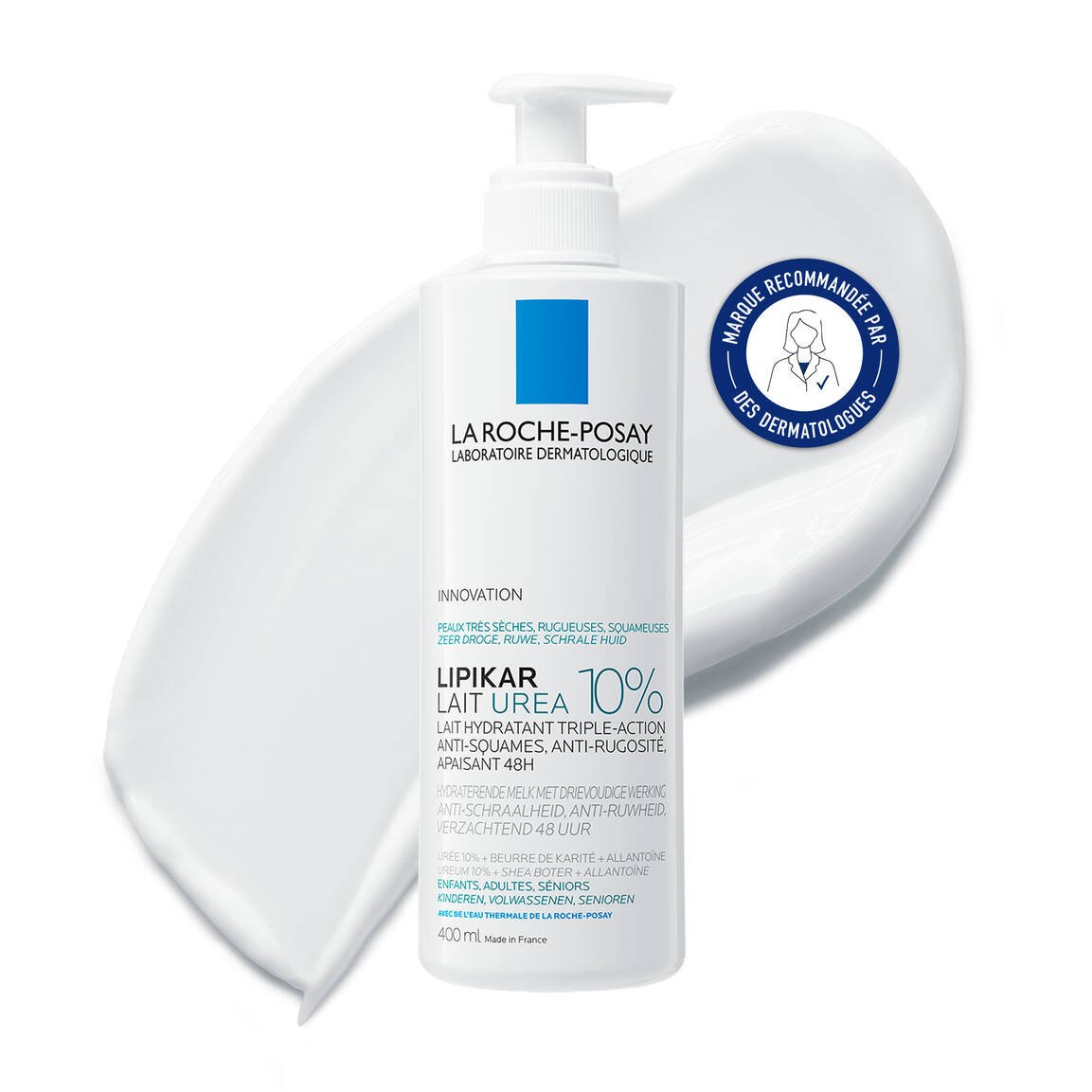 LIPIKAR LAIT UREA 10% 400ML - La Roche-Posay | BeautyForYou.ma