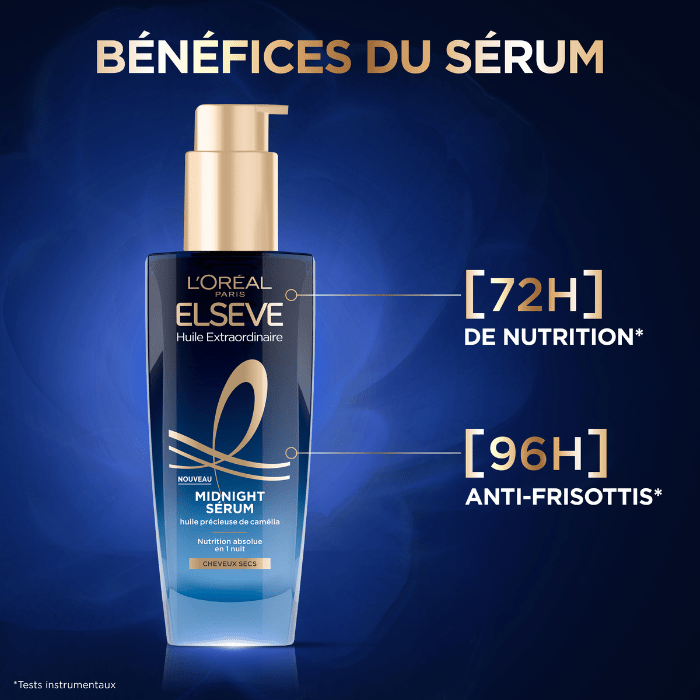 L'Oréal Paris - Sérum Capillaire de Nuit pour Cheveux Secs - Nutrition & Sans Transfert - Huile précieuse de Camélia - Elseve Huile Extraordinaire - 100ml - L'Oréal Paris | BeautyForYou.ma