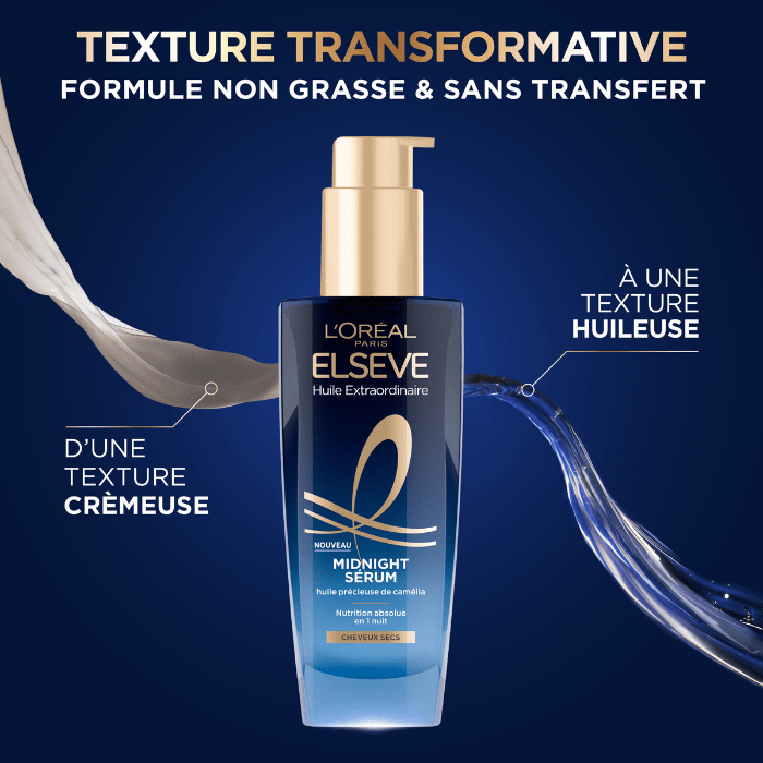 L'Oréal Paris - Sérum Capillaire de Nuit pour Cheveux Secs - Nutrition & Sans Transfert - Huile précieuse de Camélia - Elseve Huile Extraordinaire - 100ml - L'Oréal Paris | BeautyForYou.ma