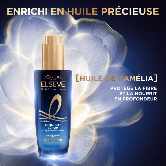 L'Oréal Paris - Sérum Capillaire de Nuit pour Cheveux Secs - Nutrition & Sans Transfert - Huile précieuse de Camélia - Elseve Huile Extraordinaire - 100ml - L'Oréal Paris | BeautyForYou.ma