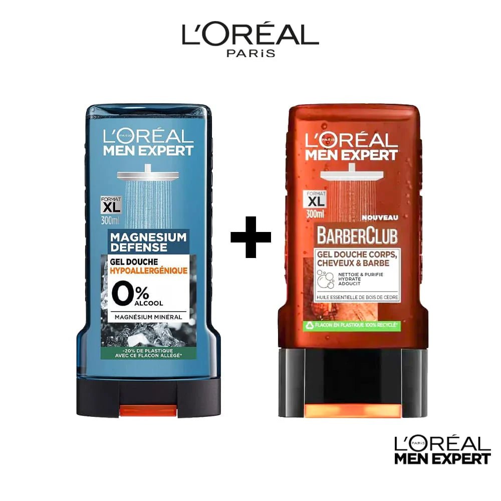 LOT 2 DOUCHE MEN EXPERT MAGNESIUM + BARBER CLUB - L'Oréal Paris | BeautyForYou.ma