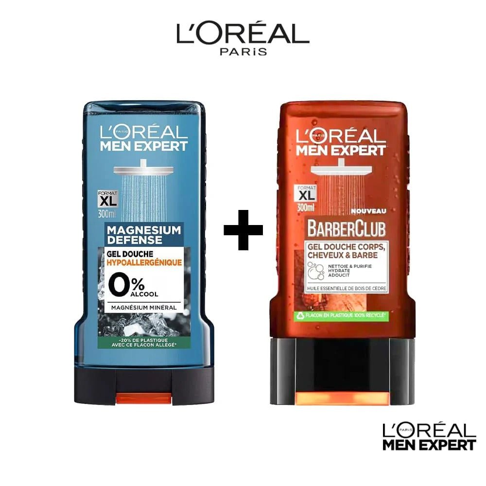 LOT 2 DOUCHE MEN EXPERT MAGNESIUM + BARBER CLUB - L'Oréal Paris | BeautyForYou.ma