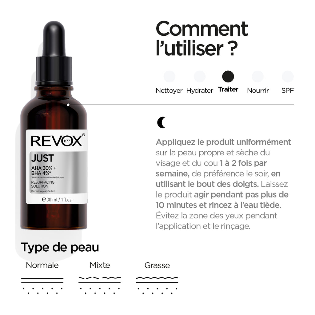 REVOX B77 JUST AHA 30%  BHA 4% RESURFACING SOLUTION, 30ml