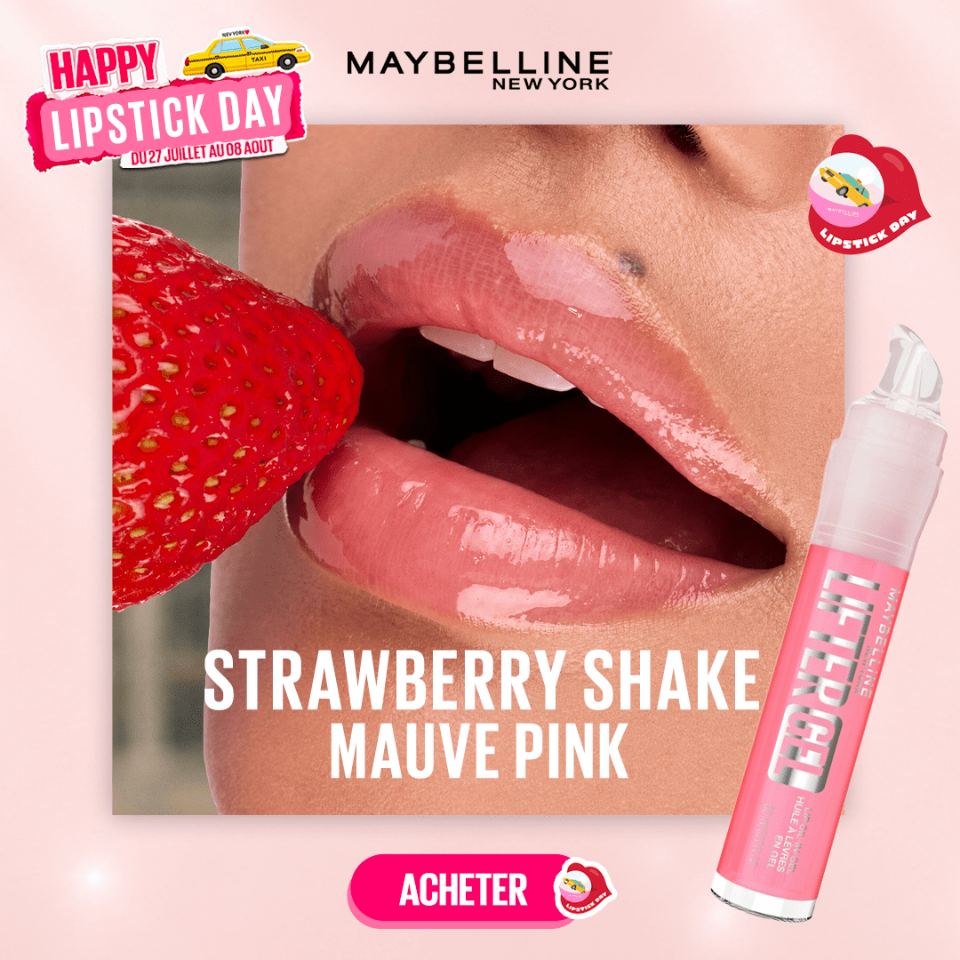 Maybelline Lifter Gel - Brillant à Lèvres Huile en Gel - Brillance Effet Miroir & Lèvres Rebondies - Hydratation 24H - Pen Twist Précis - Teinte : 006 - Strawberry Shake - 6,6 ml - Maybelline | BeautyForYou.ma
