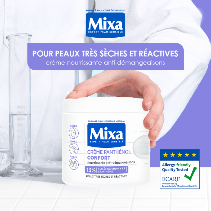 Mixa Expert Peau Sensible - Crème Panthénol Confort Anti - grattage - Visage, Corps, Mains 400ml - Mixa | BeautyForYou.ma