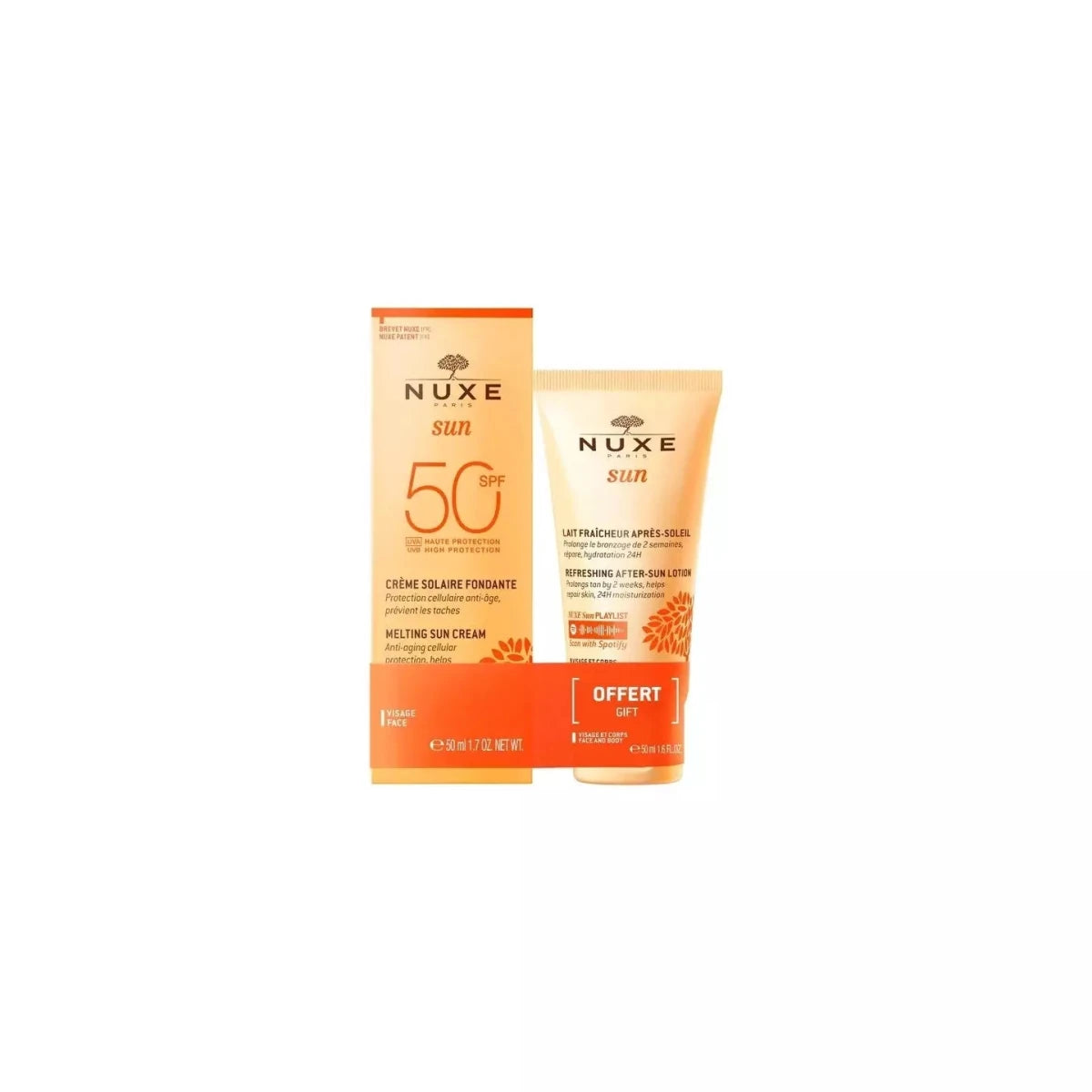 NUXE Nuxe Sun Crème fondante SPF50 50ml + Lait fraîcheur après-soleil 50ml Offert 50 - Nuxe | BeautyForYou.ma