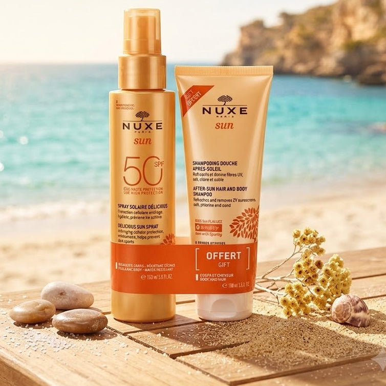 NUXE Spray Solaire Délicieux Haute Protection SPF50 Visage et Corps = Shampooing Douche Après-Soleil 100ml - Nuxe | BeautyForYou.ma