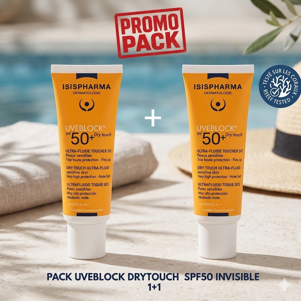 PACK PROMO UVEBLOCK SPF50 DRY TOUCH INVISIBLE - ISISPHARMA | BeautyForYou.ma