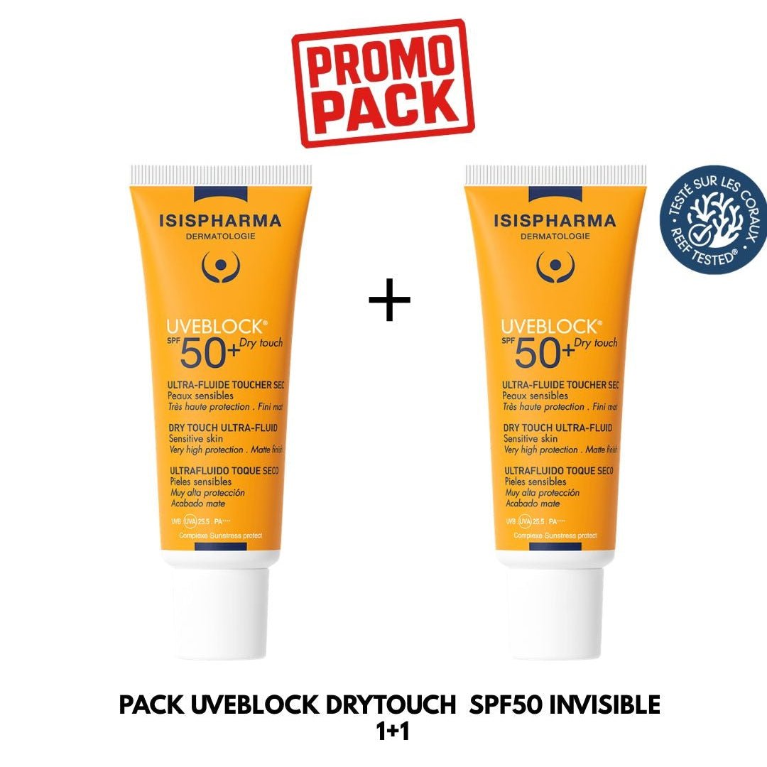 PACK PROMO UVEBLOCK SPF50 DRY TOUCH INVISIBLE - ISISPHARMA | BeautyForYou.ma