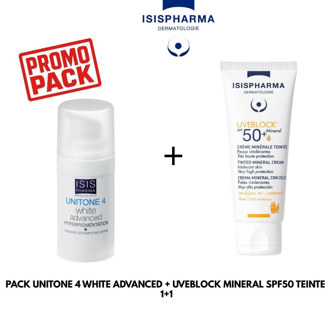 PACK UNITONE 4 WHITE ADVANCED+UVB MINERALE TEINTE - ISISPHARMA | BeautyForYou.ma