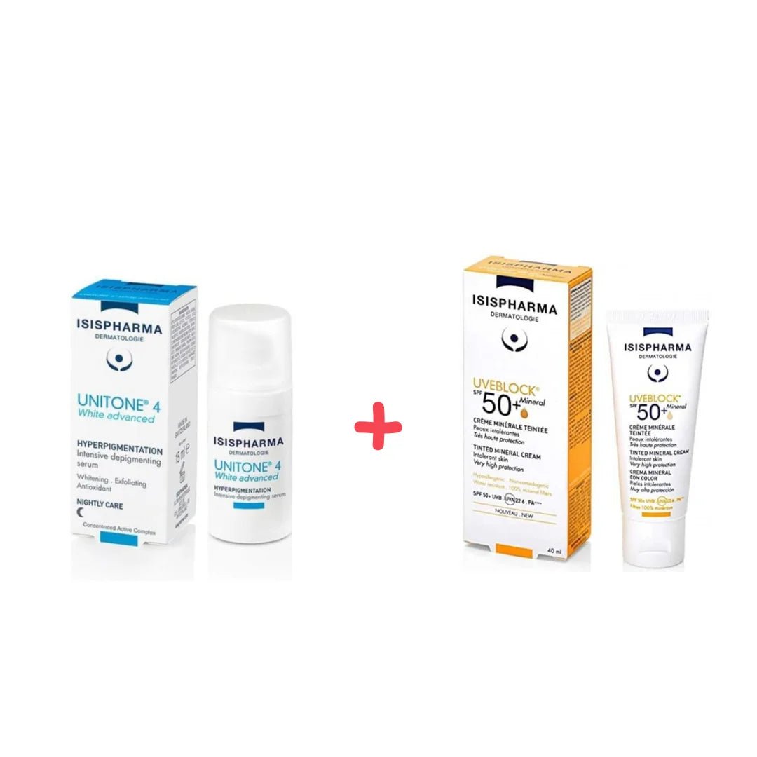 PACK UNITONE 4 WHITE ADVANCED+UVB MINERALE TEINTE - ISISPHARMA | BeautyForYou.ma