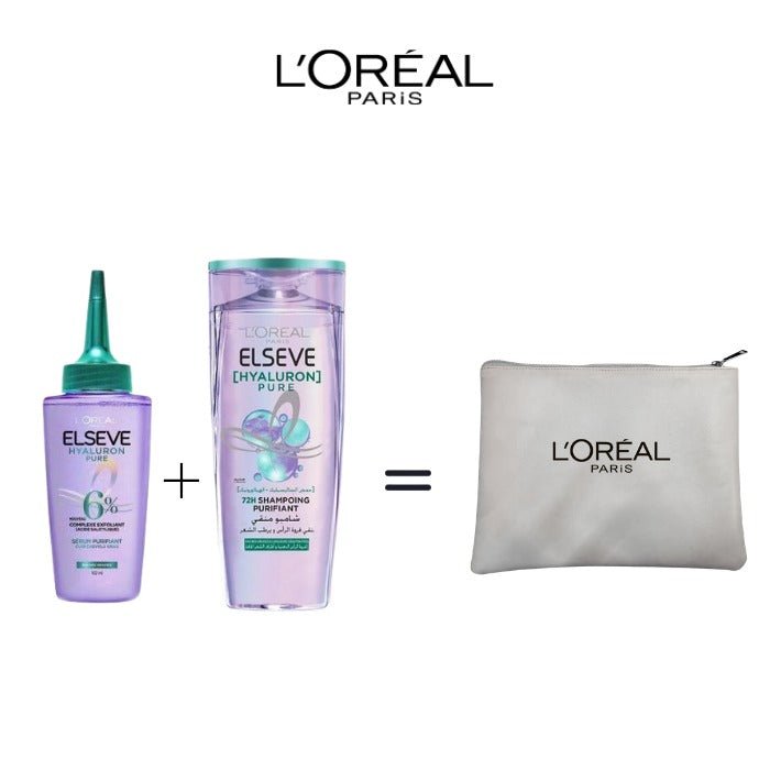 Elseve Hyaluron Pure Sérum & Shampoing 72H + Pochette Cadeau - L'Oréal Paris | BeautyForYou.ma